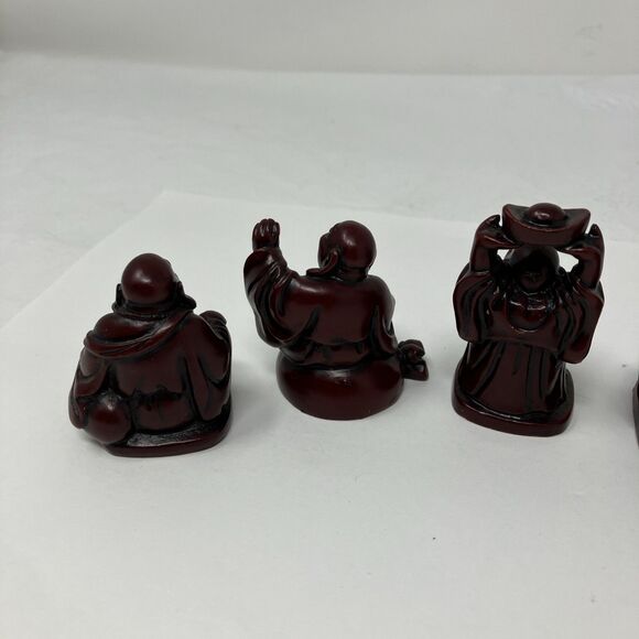 5 Laughing Buddha Statues Figurines Red Resin Poses Mini Figures Vintage - Picture 6 of 10